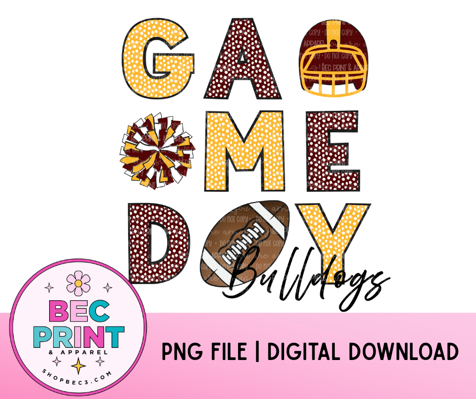Bulldogs - Maroon/Yellow Gold (Game Day Football Collage) - Design PNG | Digital Download | PNG file