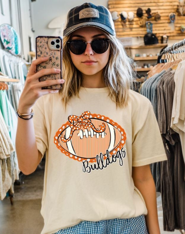 Bulldogs - Orange/Black (Prepster Football/Bow Mascot) - DTF