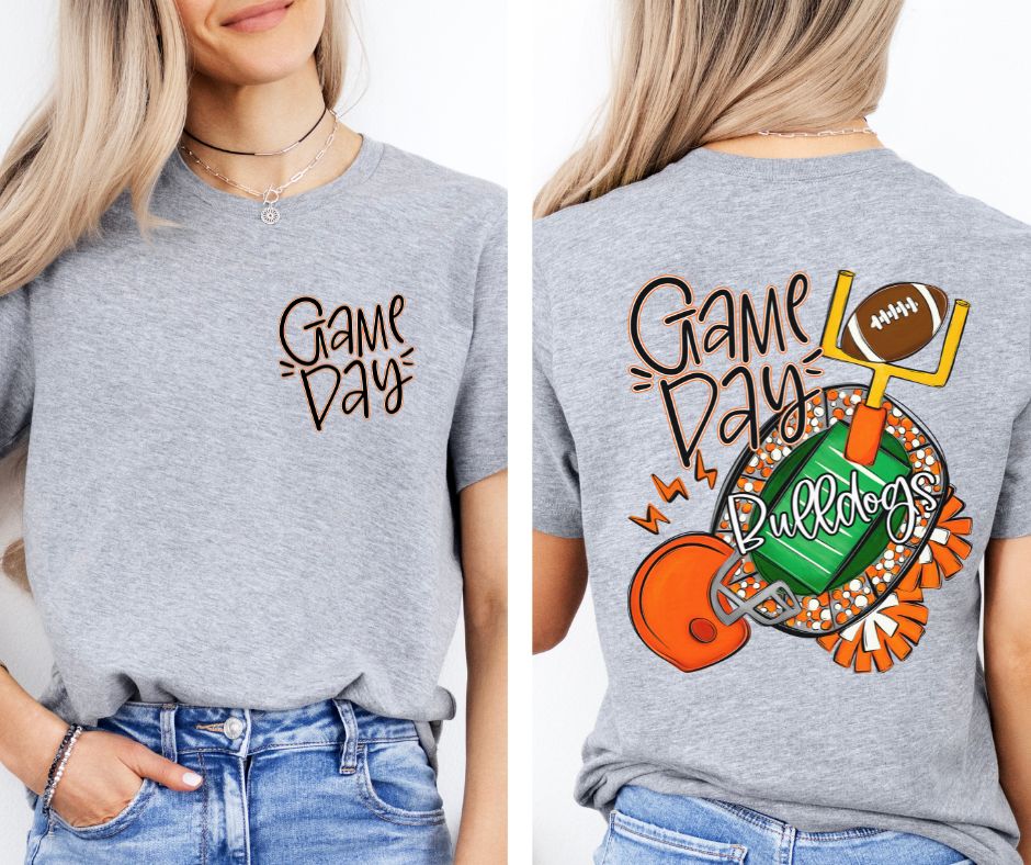 Bulldogs - Orange (Game Day Football Field Mascot 2-in-1 front/back design) - DTF