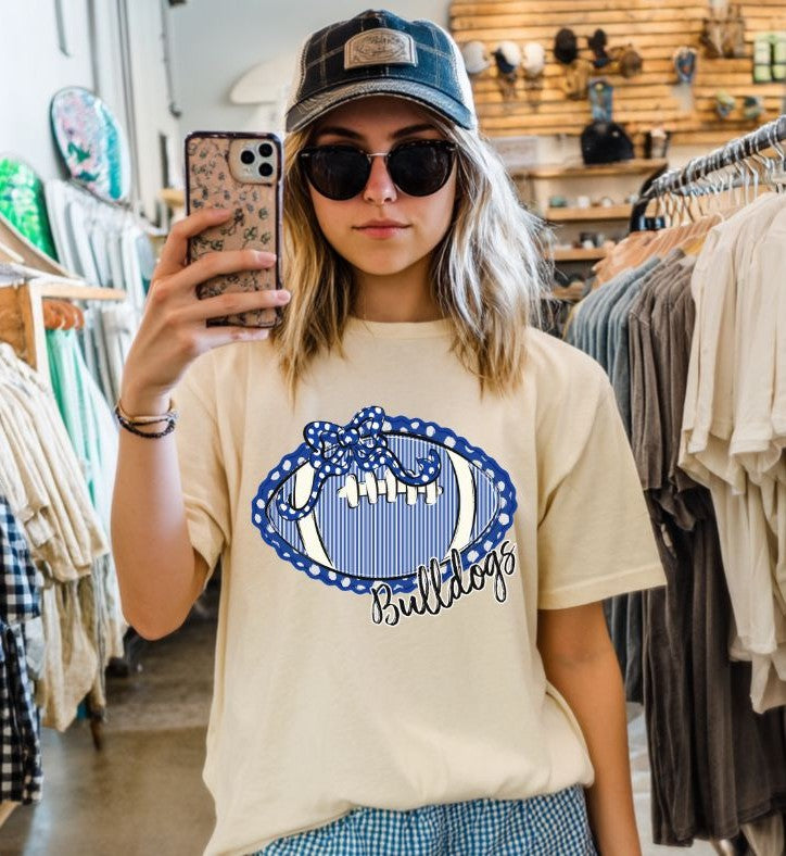 Bulldogs - Royal Blue/Black (Prepster Football/Bow Mascot) - DTF