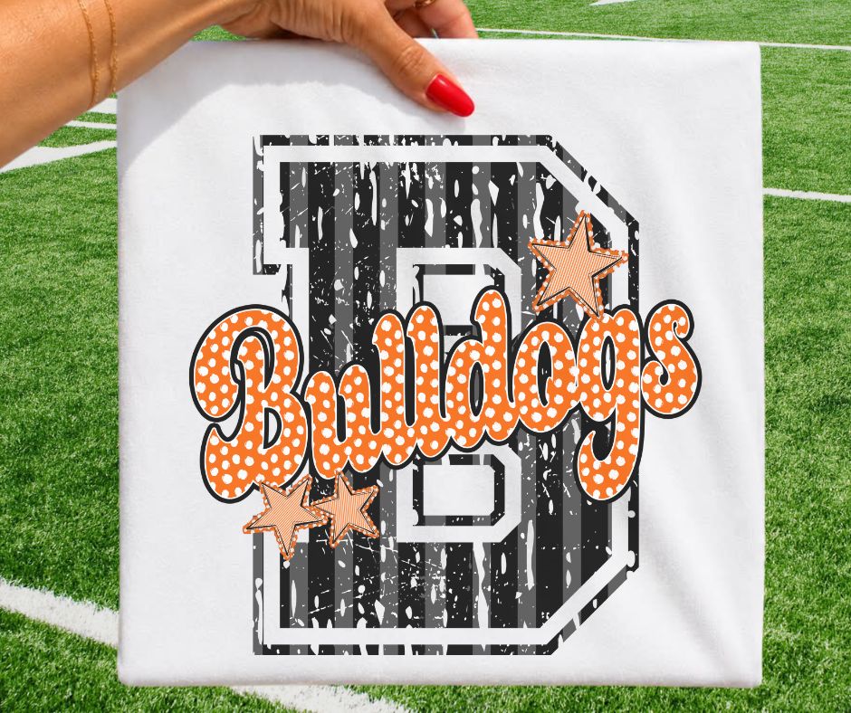Bulldogs - Black/Orange (Varsity Stripes & Dots Mascot) - DTF