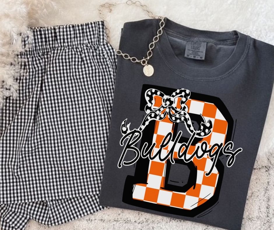 Bulldogs - Orange/Black (Checkered Coquette Mascot) - DTF
