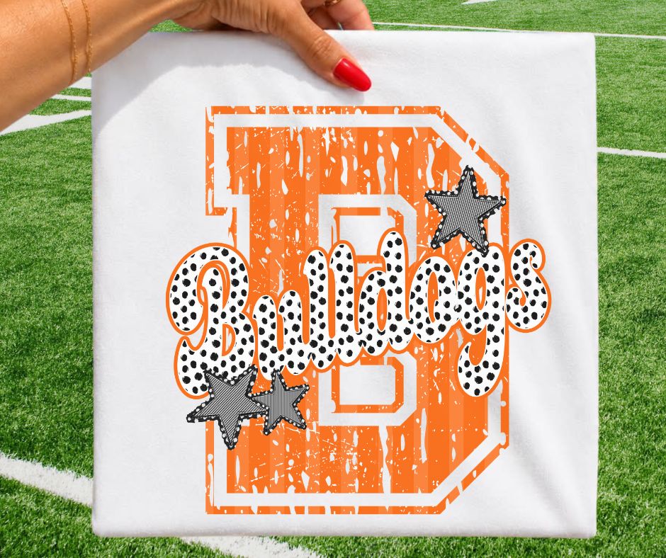 Bulldogs - Orange/Black (Varsity Stripes & Dots Mascot) - DTF