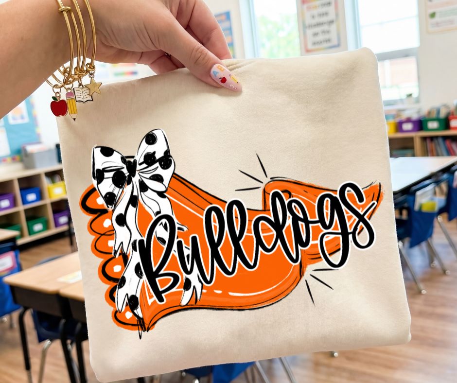 Bulldogs - Orange/Black (Scalloped Pennant Bow Accent Mascot) - DTF