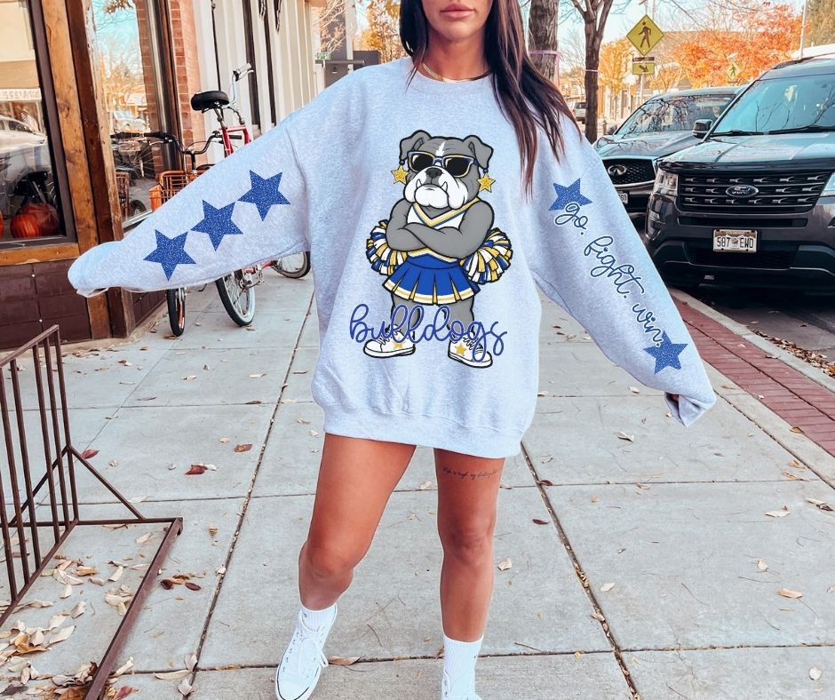 Bulldogs - Royal Blue/Yellow Gold (Cheer Star Mascot) - DTF