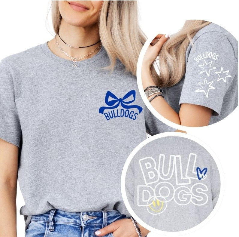 Bulldogs - White/Royal Blue (Doodle Smile Mascot) - DTF