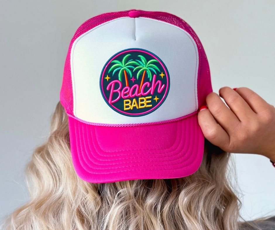 Beach Babe - Palm Trees (faux embroidered hat patch) - DTF