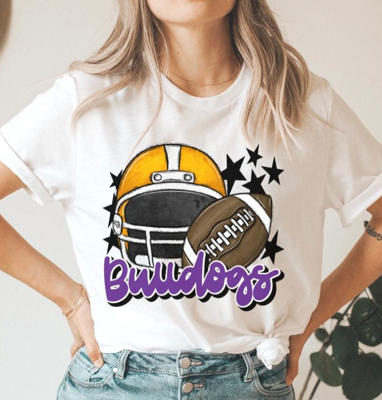 Bulldogs Mascot (stars - yellow gold and purple helmet) - DTF