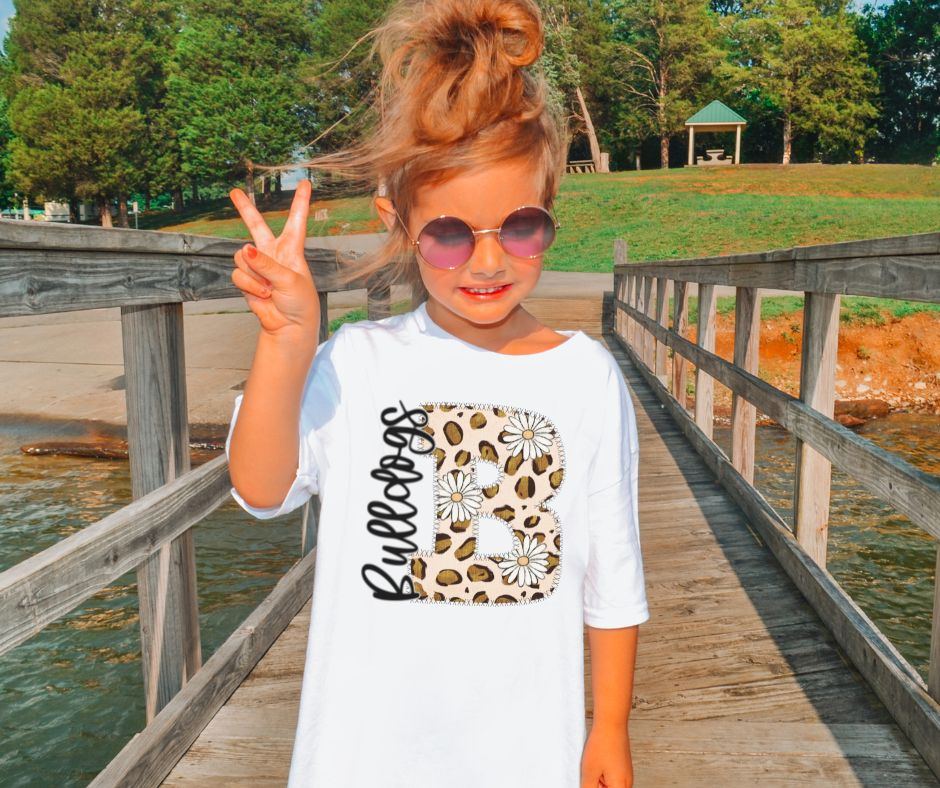 Bulldogs Leopard and Daisy Mascot (letter and mascot name) - YOUTH - DTF
