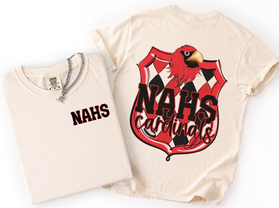 Cardinals - NAHS/Red/Mascot Head (School Crest Mascots 2-in-1 front/back) - DTF