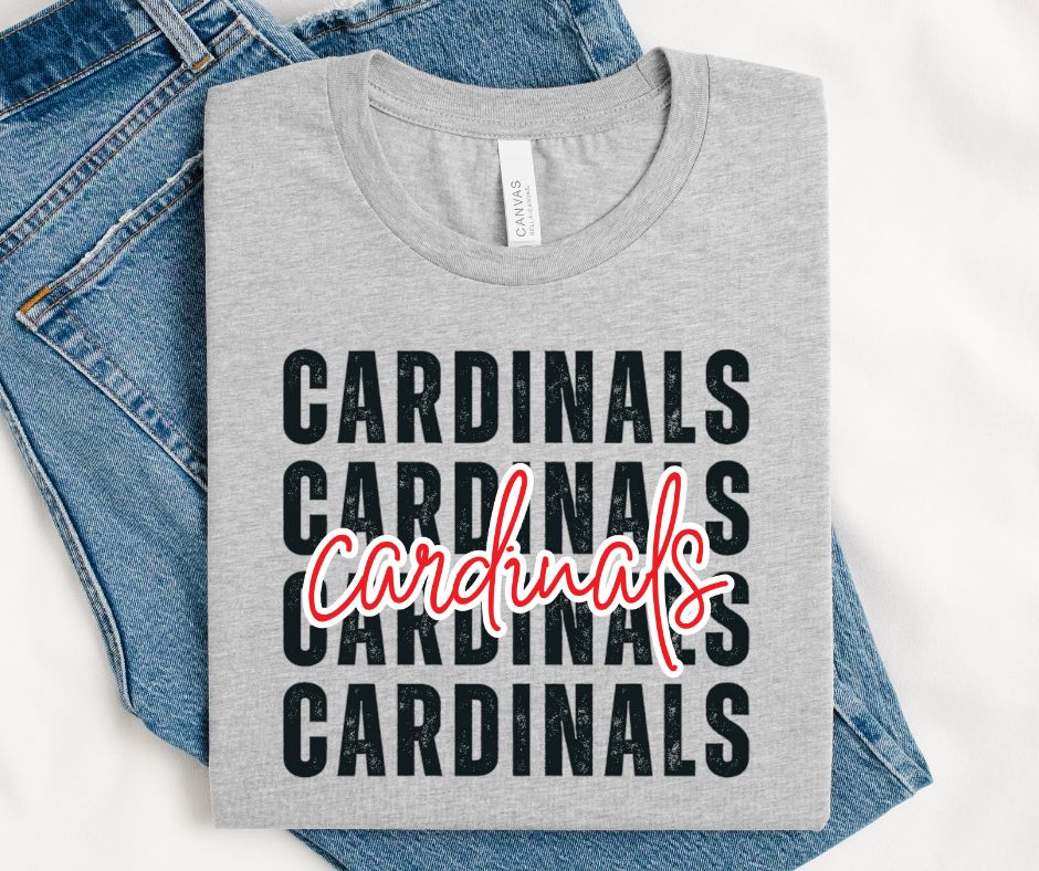 Cardinals - Red/Black (Stacked Distressed Mascots) - DTF