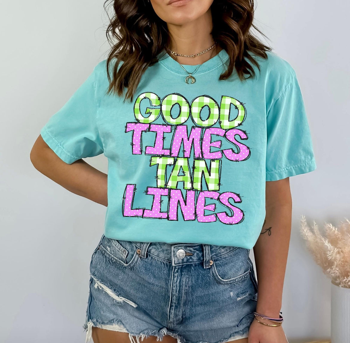 Good Times and Tan Lines (Doodle Gingham Dots & Glitter) - DTF