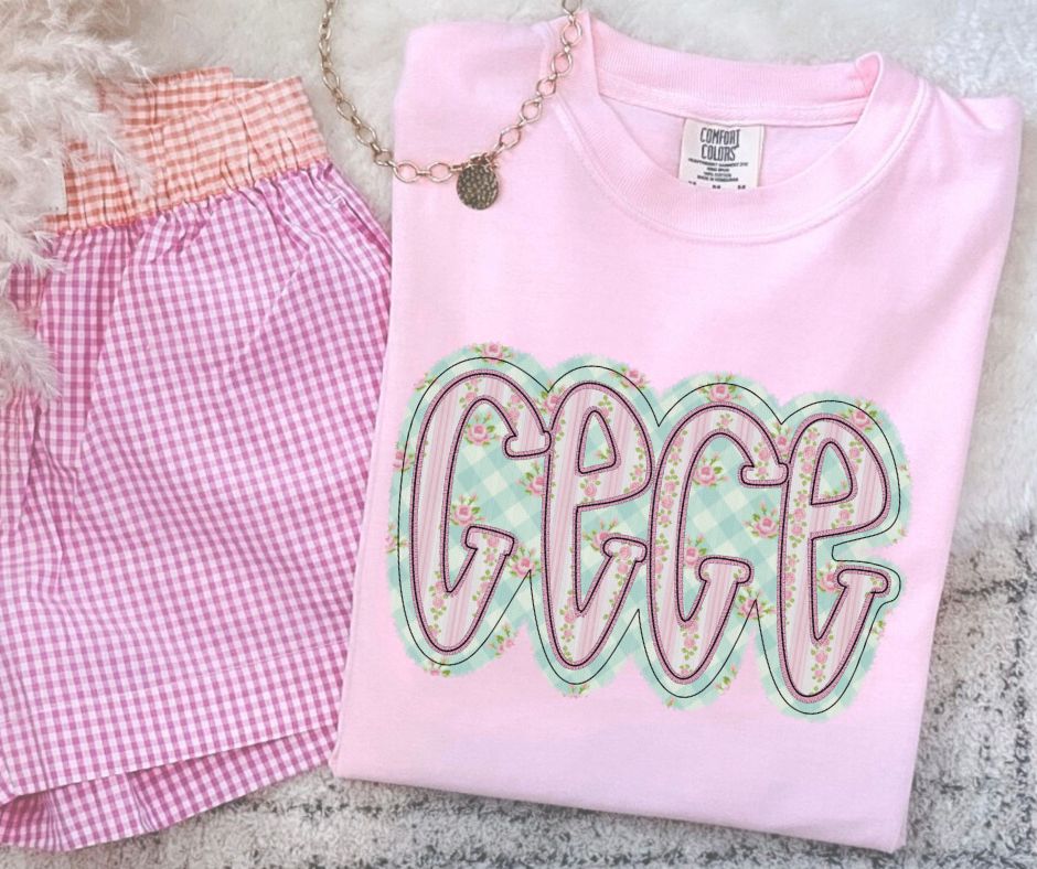 Cece (Floral Check Faux Embroidered) - DTF