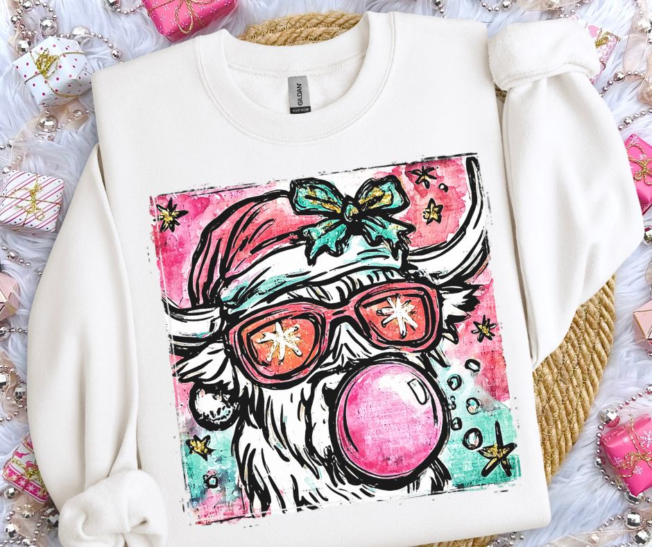 Christmas Cow Bubblegum (Whimsical/Trendy) - DTF