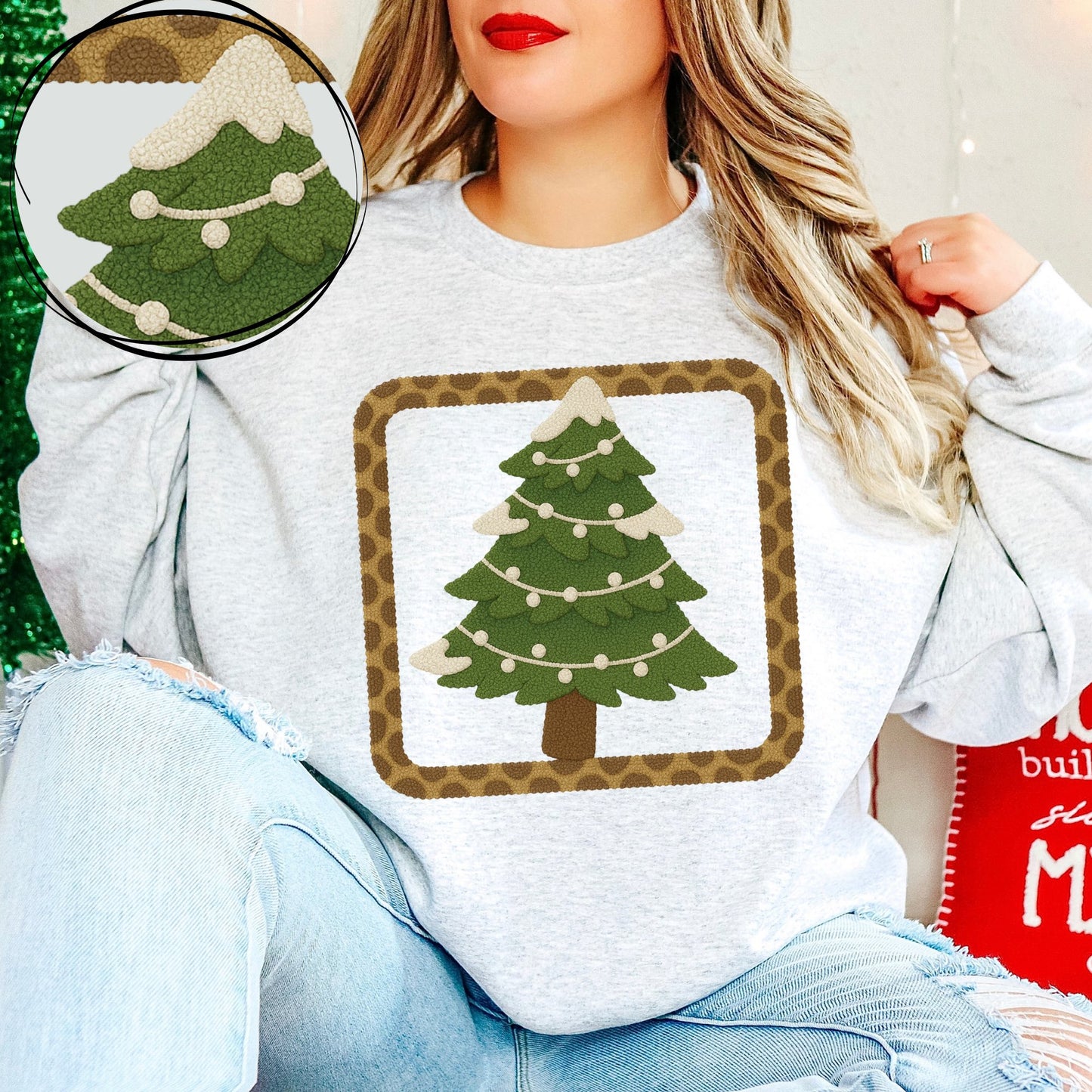 Christmas Tree Leopard Frame (Faux Chenille Patch) - DTF