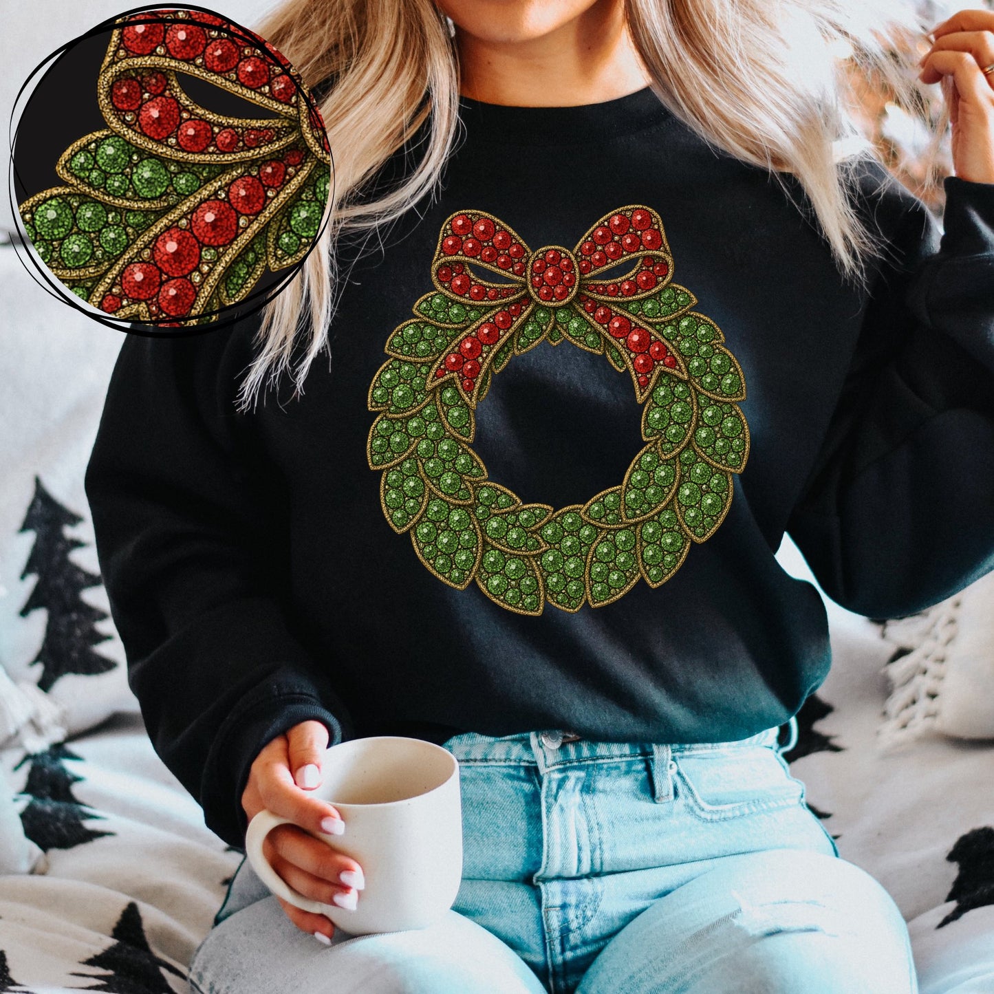 Christmas Wreath (Faux Rhinestones) - DTF