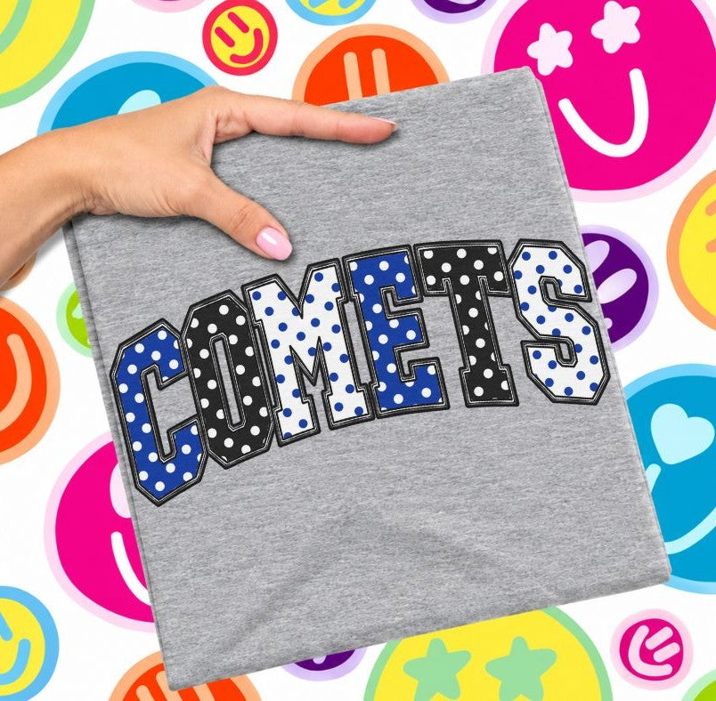 Comets - Royal Blue/Black (Sketched Arch Polka Dot Mascots) - DTF