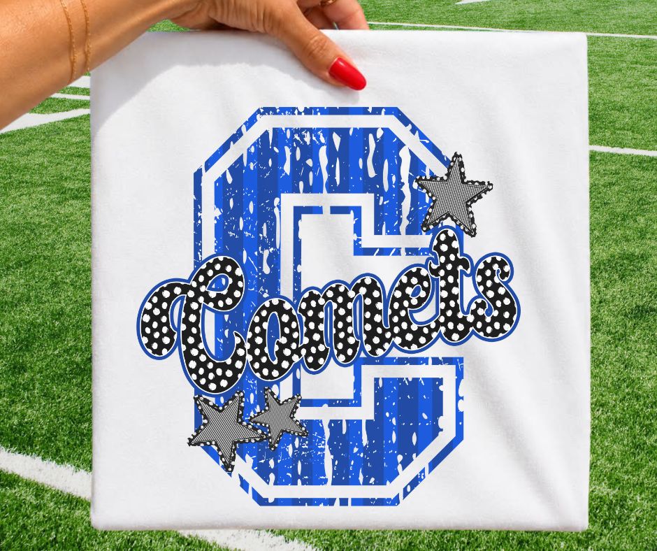 Comets - Royal Blue/Black(Varsity Stripes & Dots Mascot) - DTF
