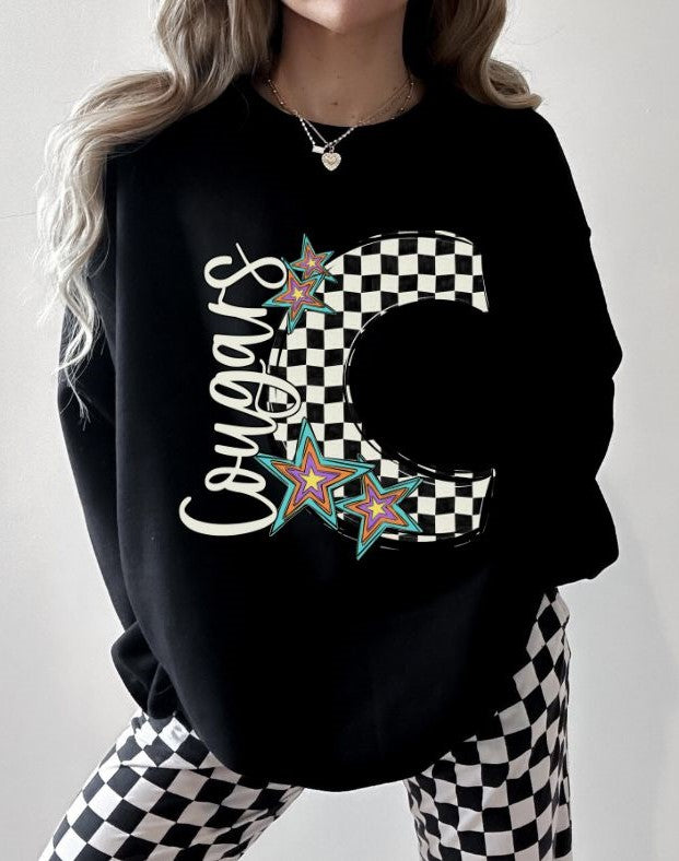 Cougars - star (Retro Checkerboard Mascot) - DTF