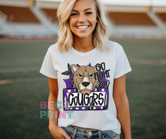 Cougars - Purple (Go Fight Win Star Mascot) - DTF