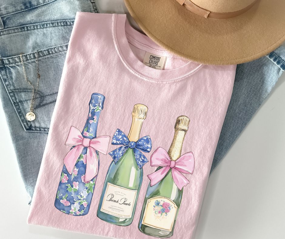 Champagne Bottles (Floral Watercolor) - DTF