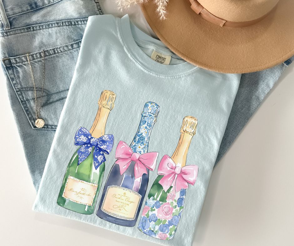 Champagne Bottles (Floral Mix Watercolor) - DTF