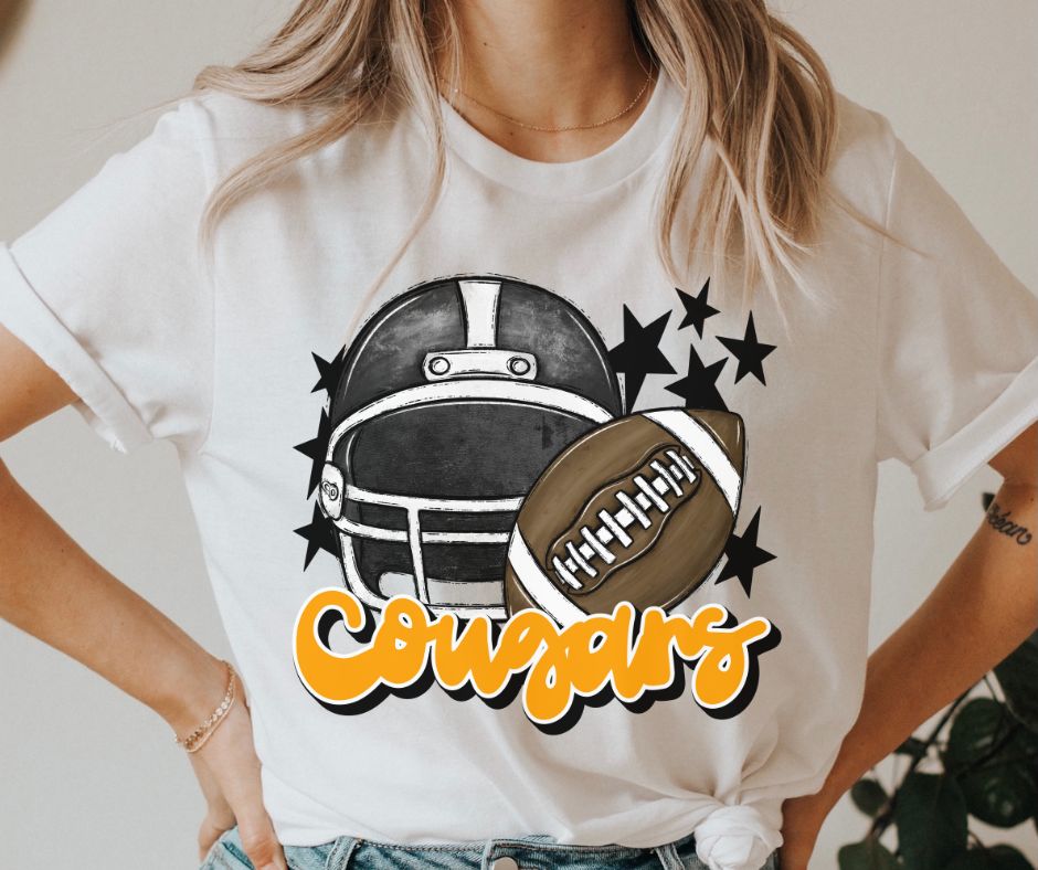 Cougars Mascot (stars - black/yellow gold helmet) - DTF