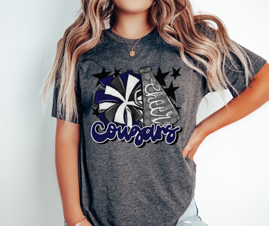 Cougars Cheer (megaphone - navy/silver) - DTF