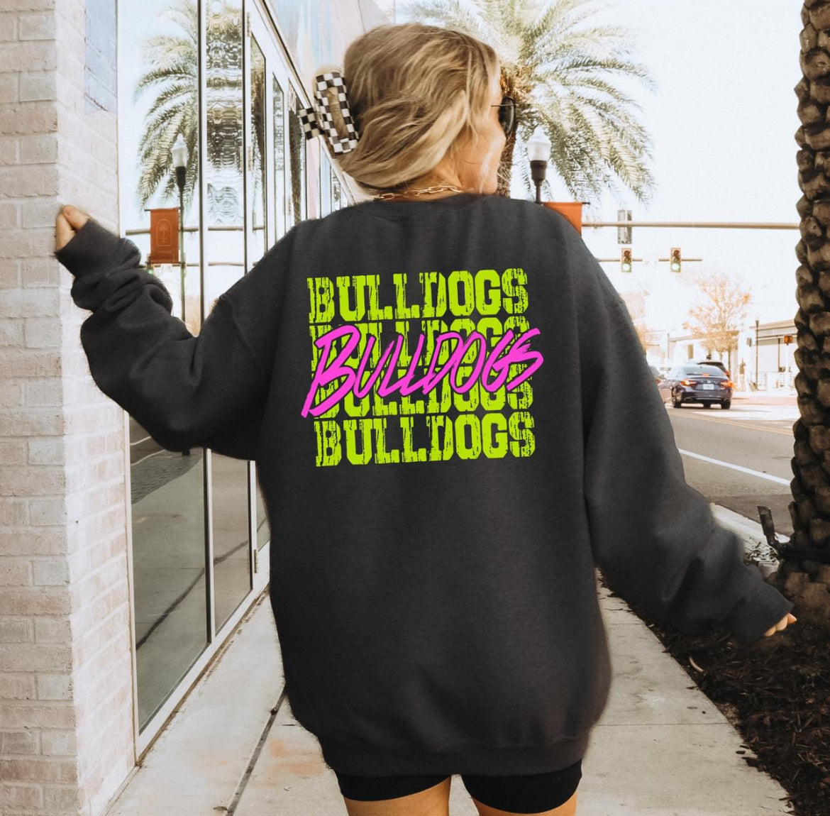 Bulldogs (bright yellow/pink stacked mascot) - DTF