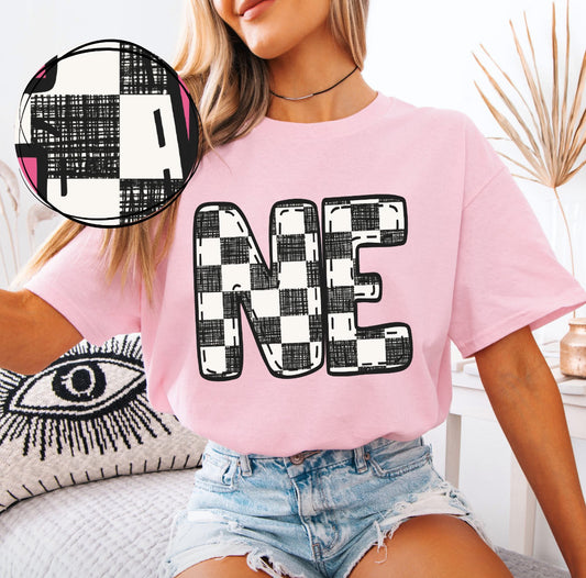 NE (Bubble Stitch Distressed Checkers State) - DTF
