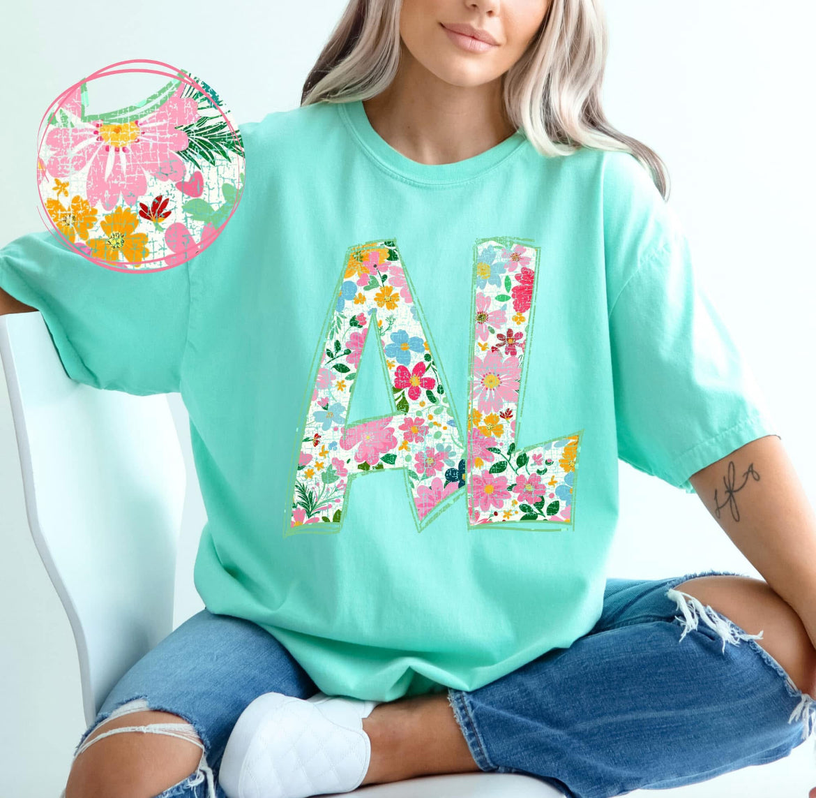 AL (Floral Doodle Distressed State) - DTF