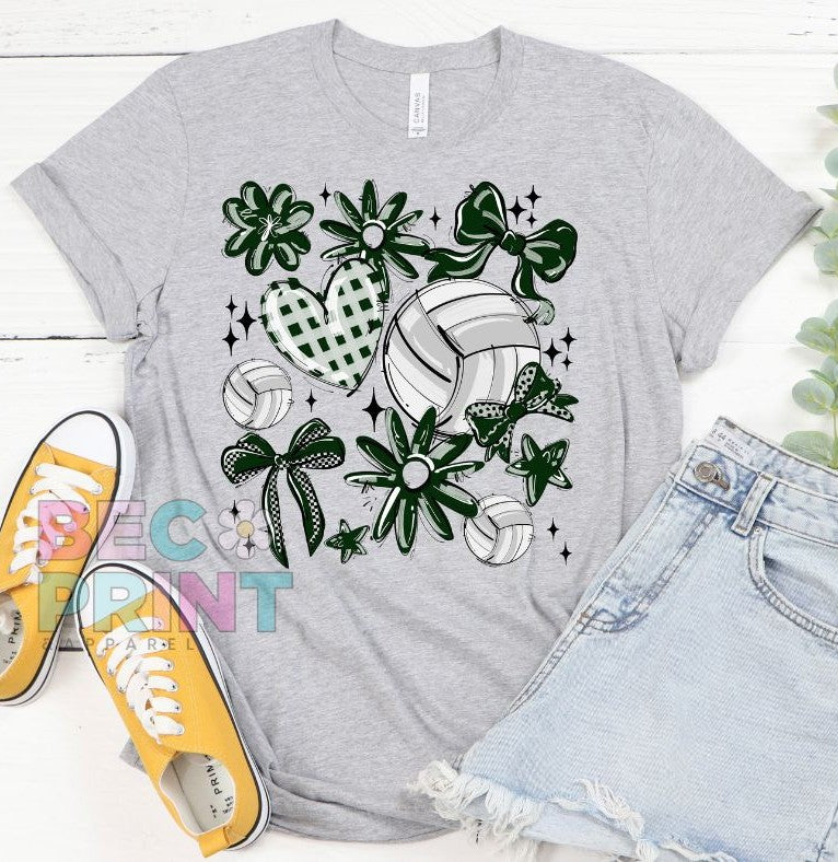 Play Ball Collage - Dark Green (Volleyball) - DTF