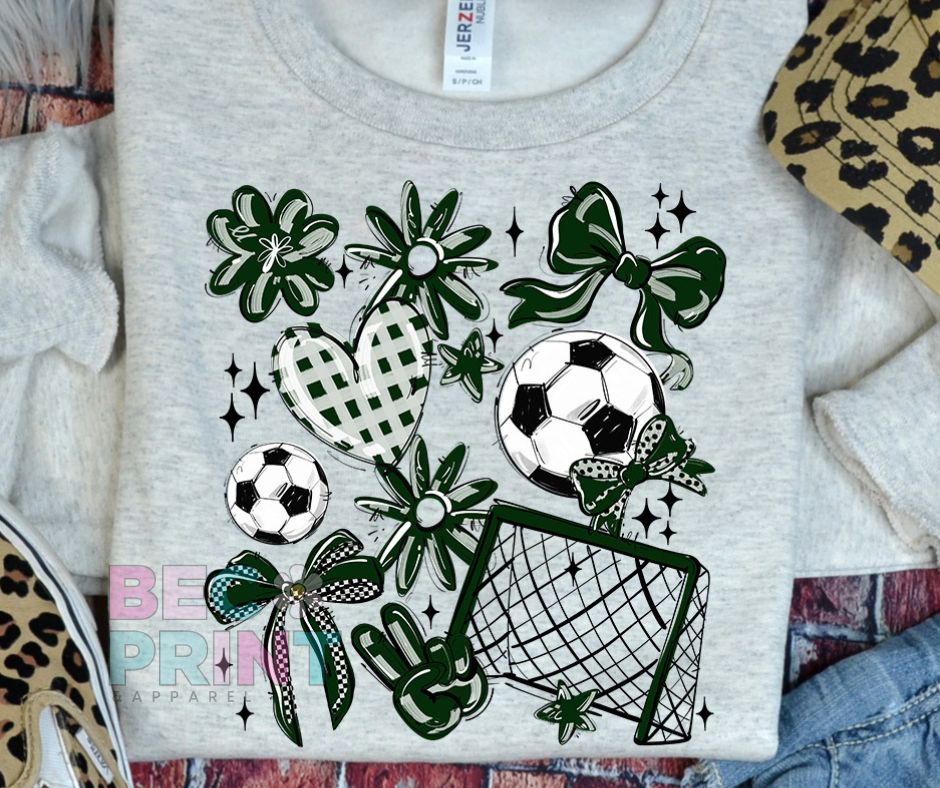 Play Ball Collage - Dark Green (Soccer) - DTF