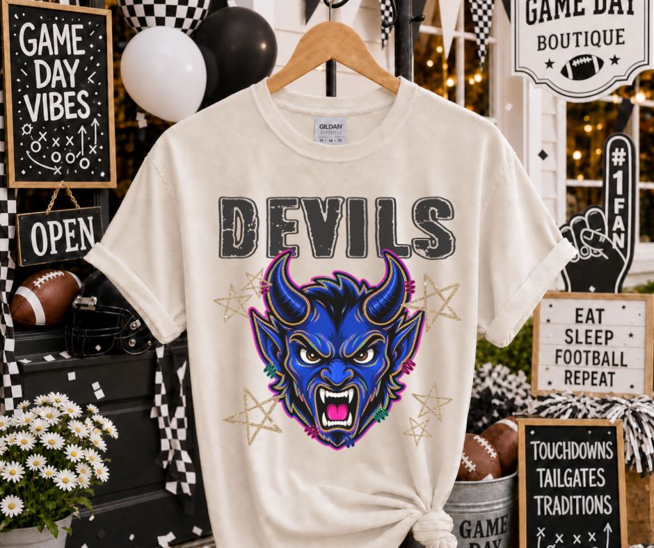 Devils - Blue (Grunge Varsity Mascot) - DTF