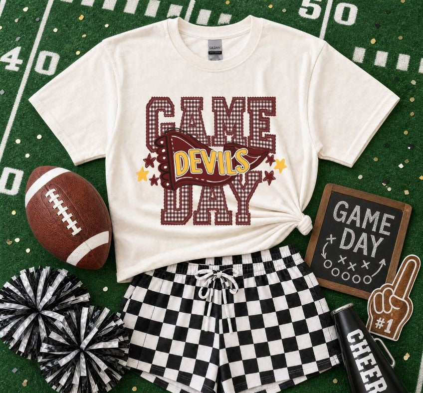 Devils - Maroon/Yellow Gold (Preppy Game Day Pennant Mascot) - DTF