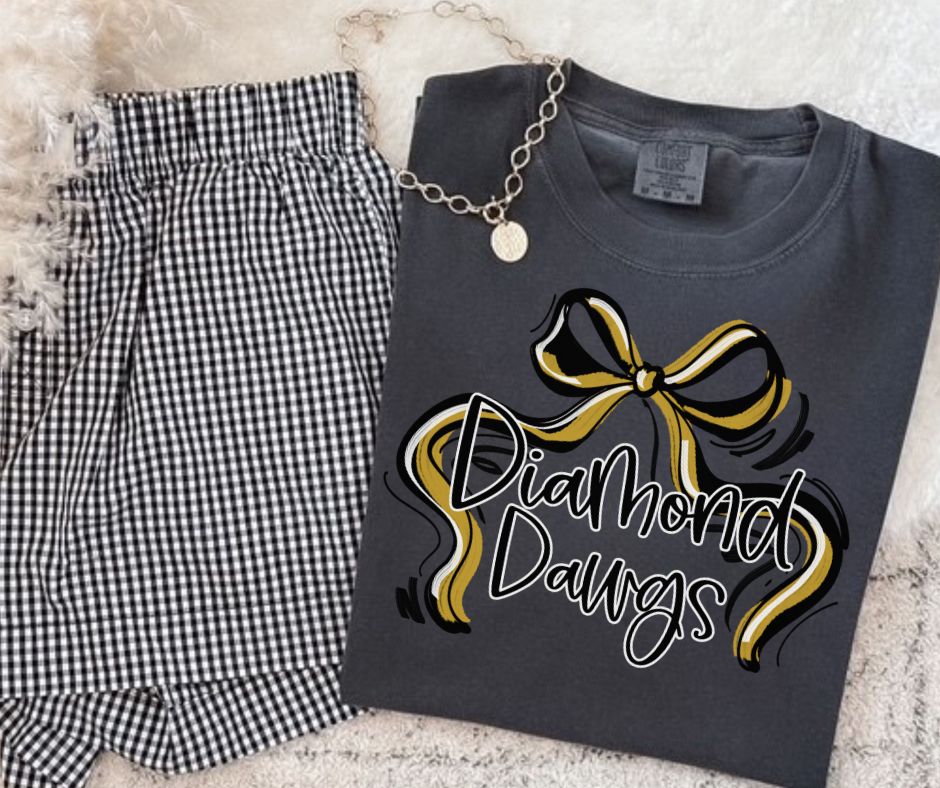 Diamond Dawgs - Vegas Gold/Black (Ribbon Sports Bow School Spirit) - DTF