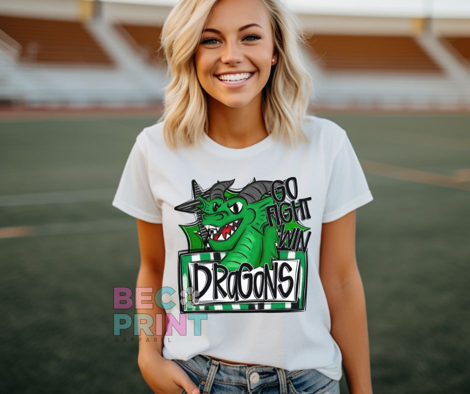 Dragons - Kelly Green (Go Fight Win Star Mascot) - DTF