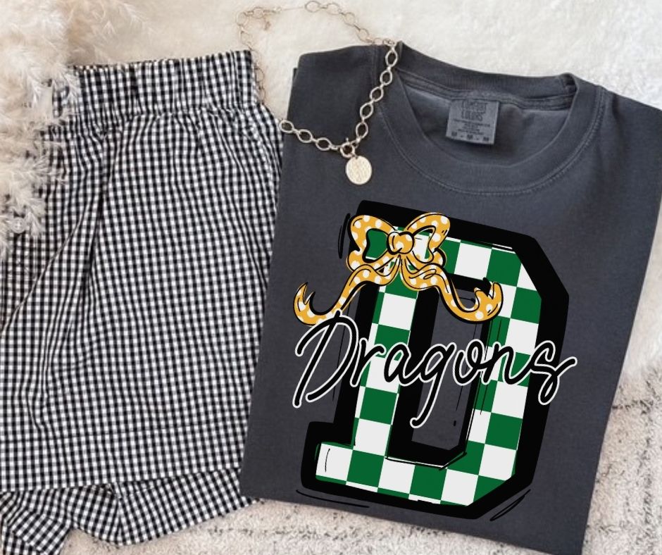 Dragons - Kelly Green/Yellow Gold (Checkered Coquette Mascot) - DTF