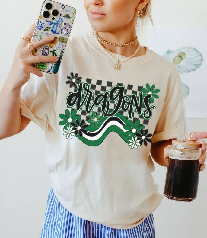 Dragons - Kelly Green (Boho Wave Team Colors Mascot) - DTF