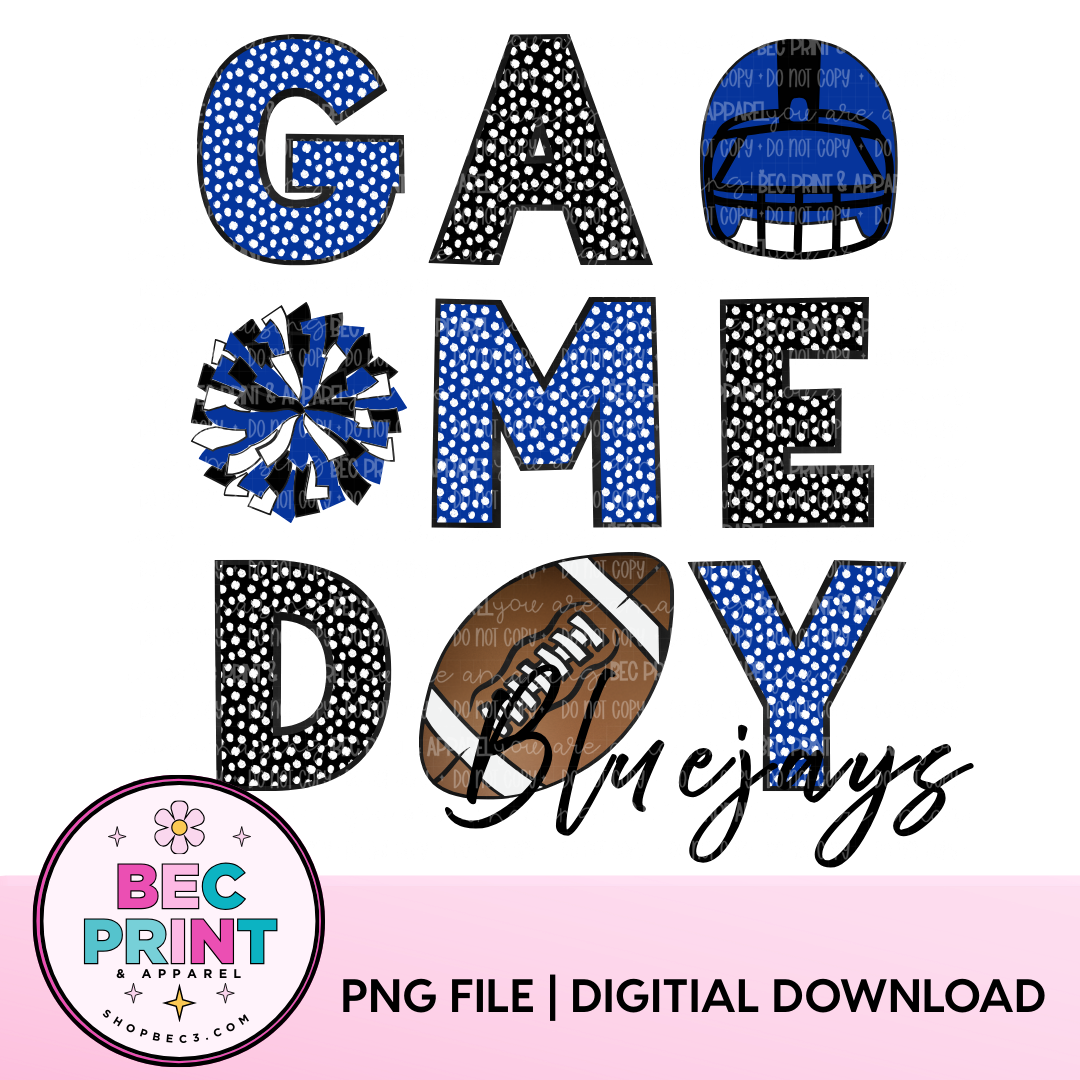 BlueJays - Royal Blue/Black (Game Day Football Collage) - Design PNG | Digital Download | PNG file