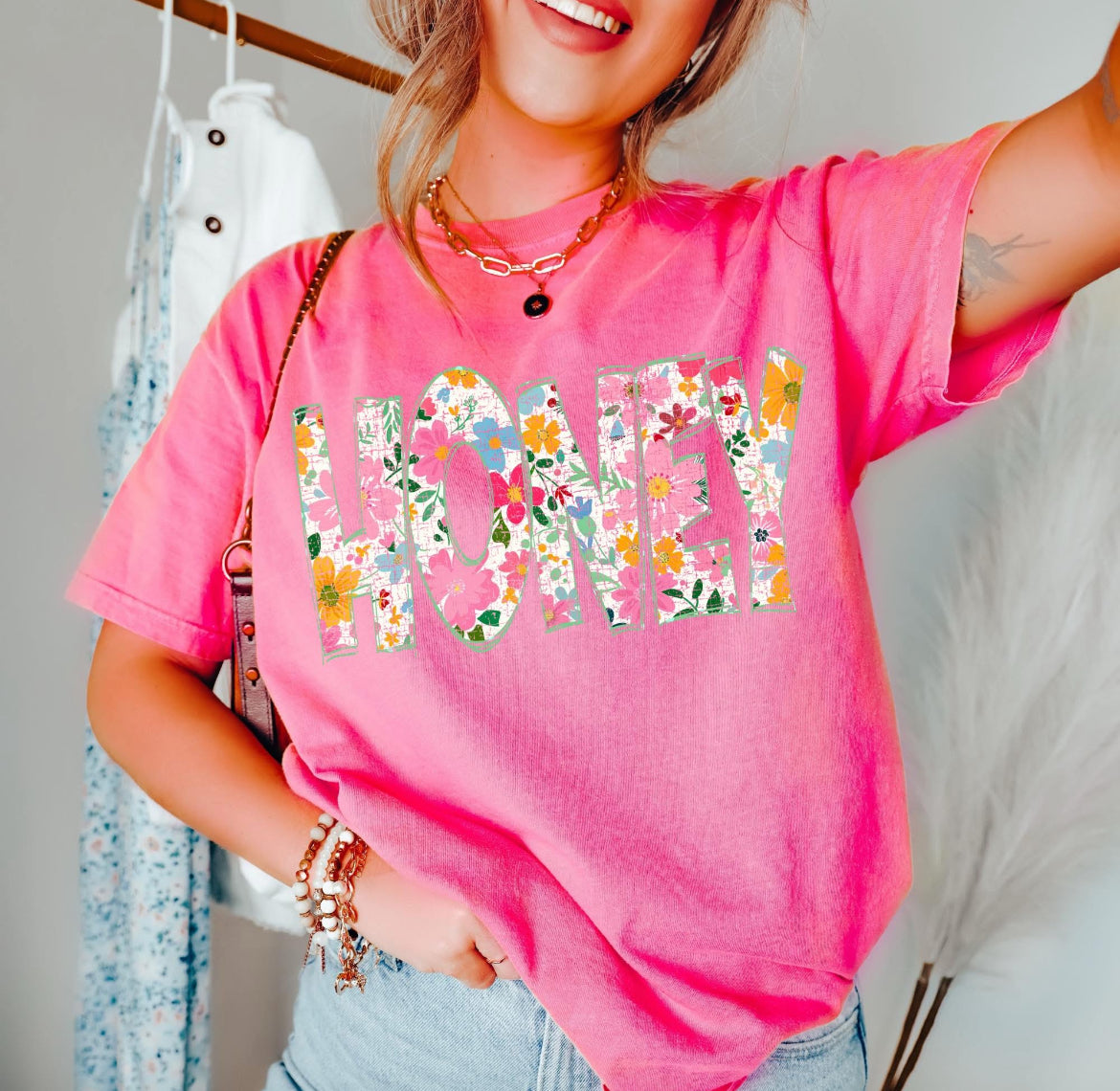 Honey (Floral Doodle Distressed) - DTF