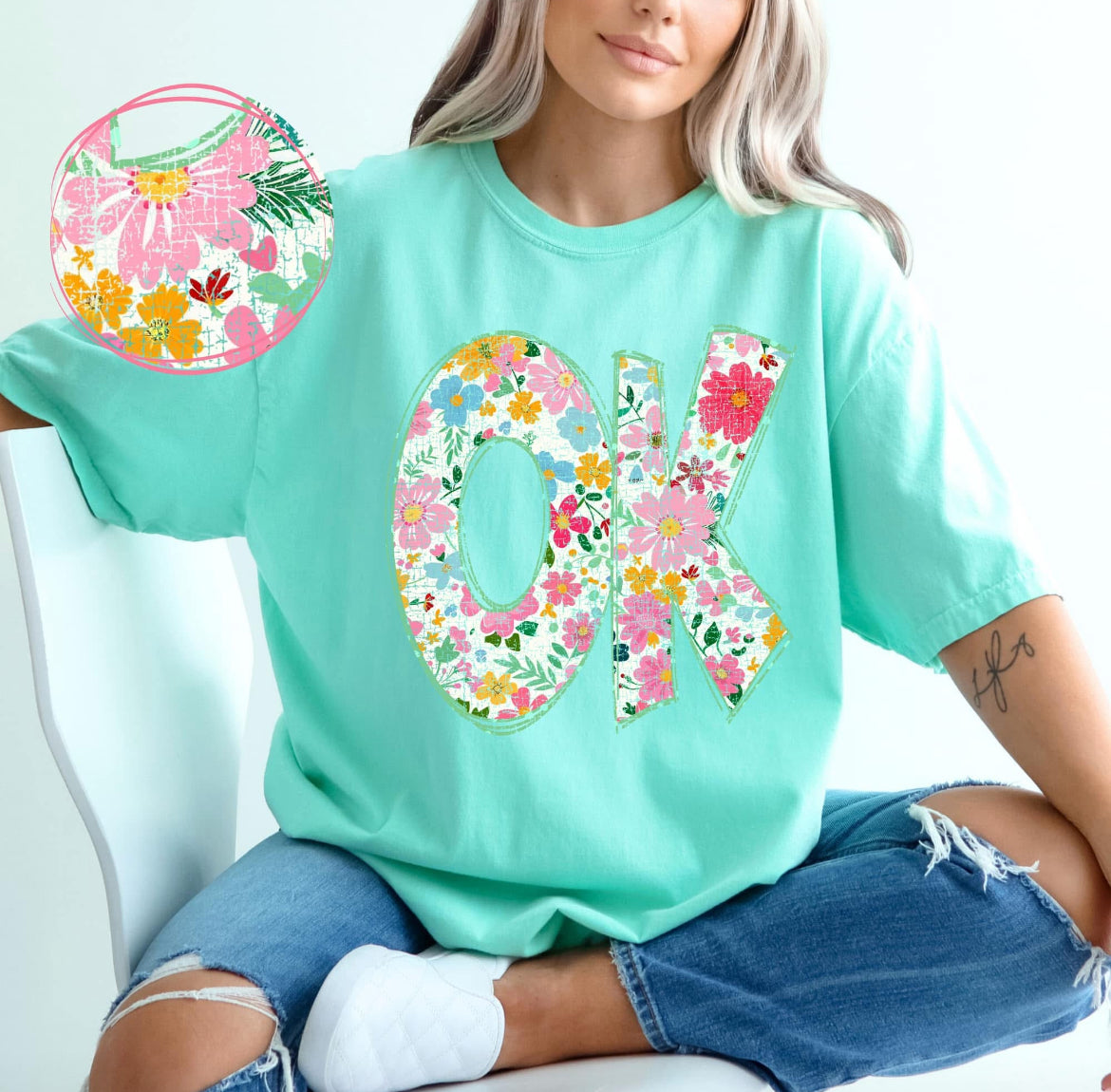 OK (Floral Doodle Distressed State) - DTF