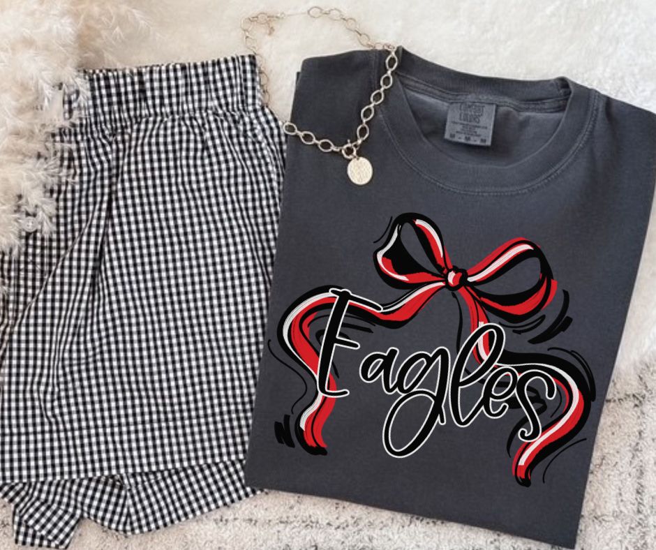Eagles - Red/Black (Ribbon Sports Bow School Spirit) - DTF