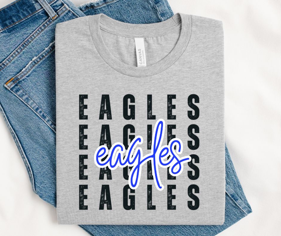 Eagles - Royal Blue/Black (Stacked Distressed Mascots) - DTF
