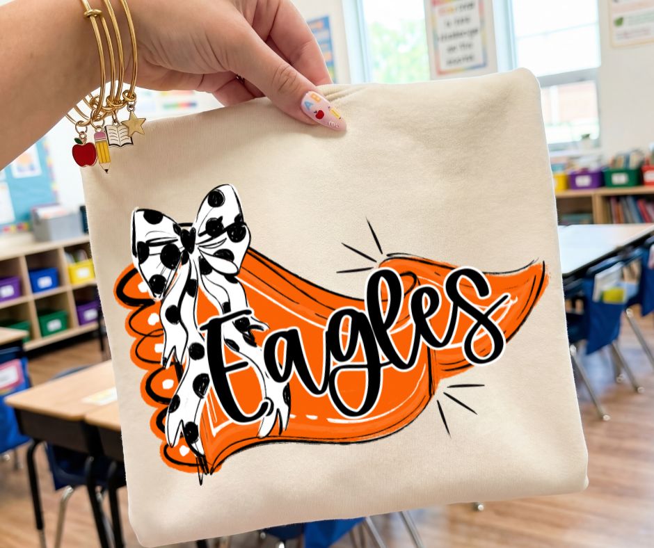 Eagles - Orange/Black (Scalloped Pennant Bow Accent Mascot) - DTF