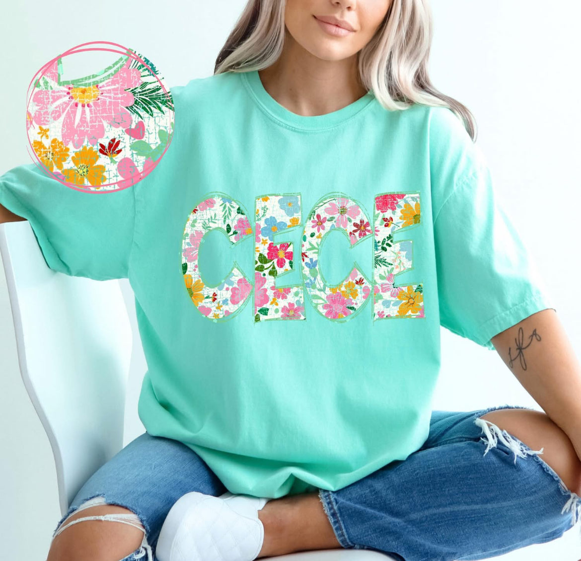 Cece (Floral Doodle Distressed) - DTF