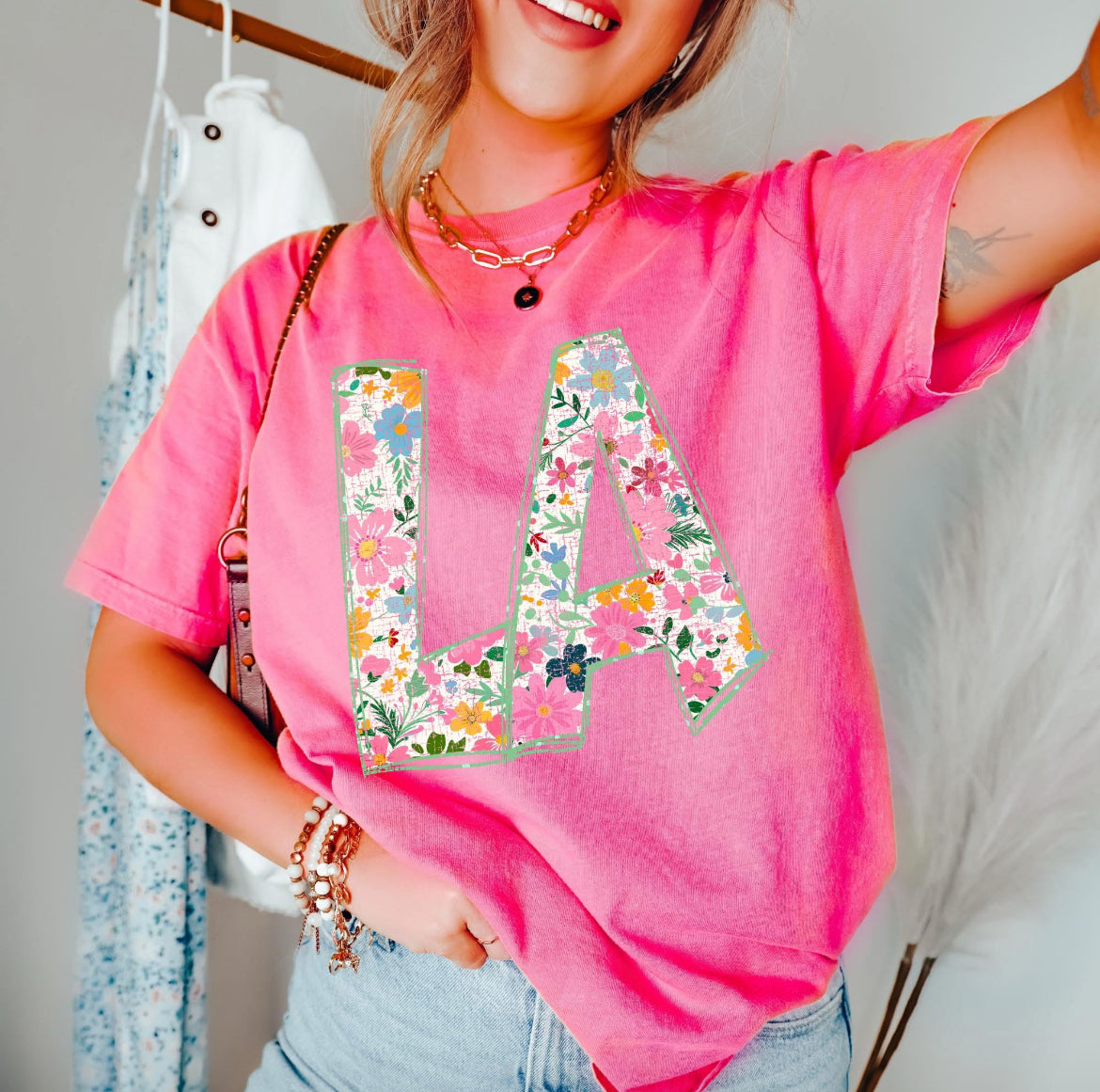 LA (Floral Doodle Distressed State) - DTF