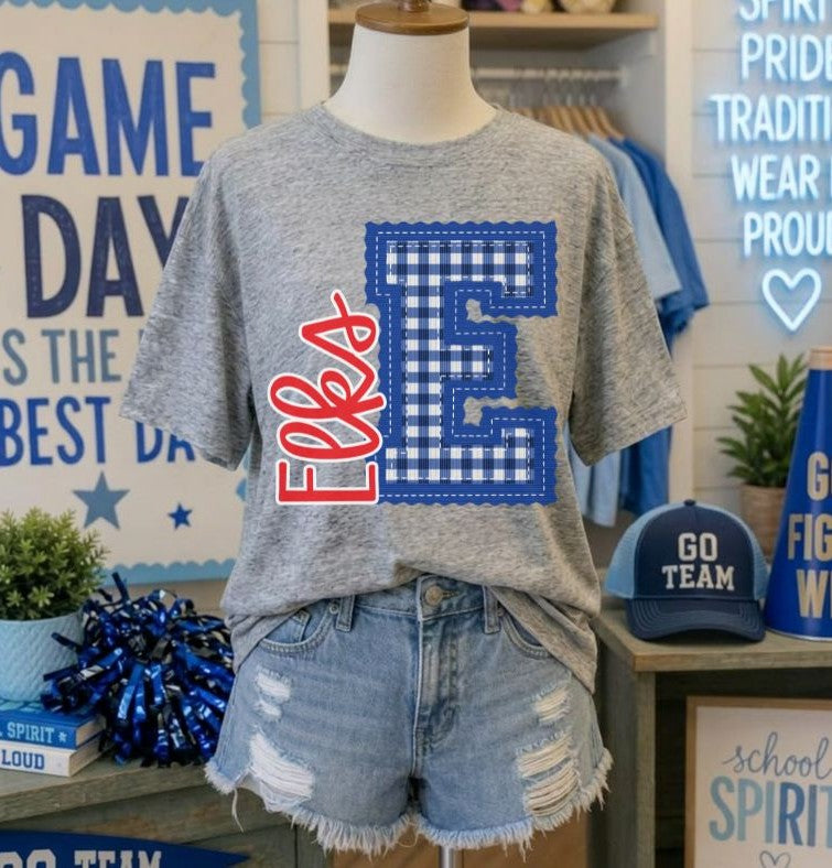 Elks - Royal Blue/Red Letter E gingham (Letterman Stitch Mascot) - DTF