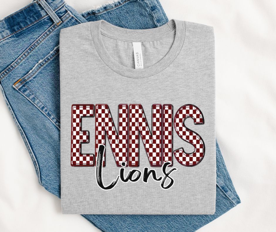 Ennis Lions (Colorful Checked School Name) - DTF