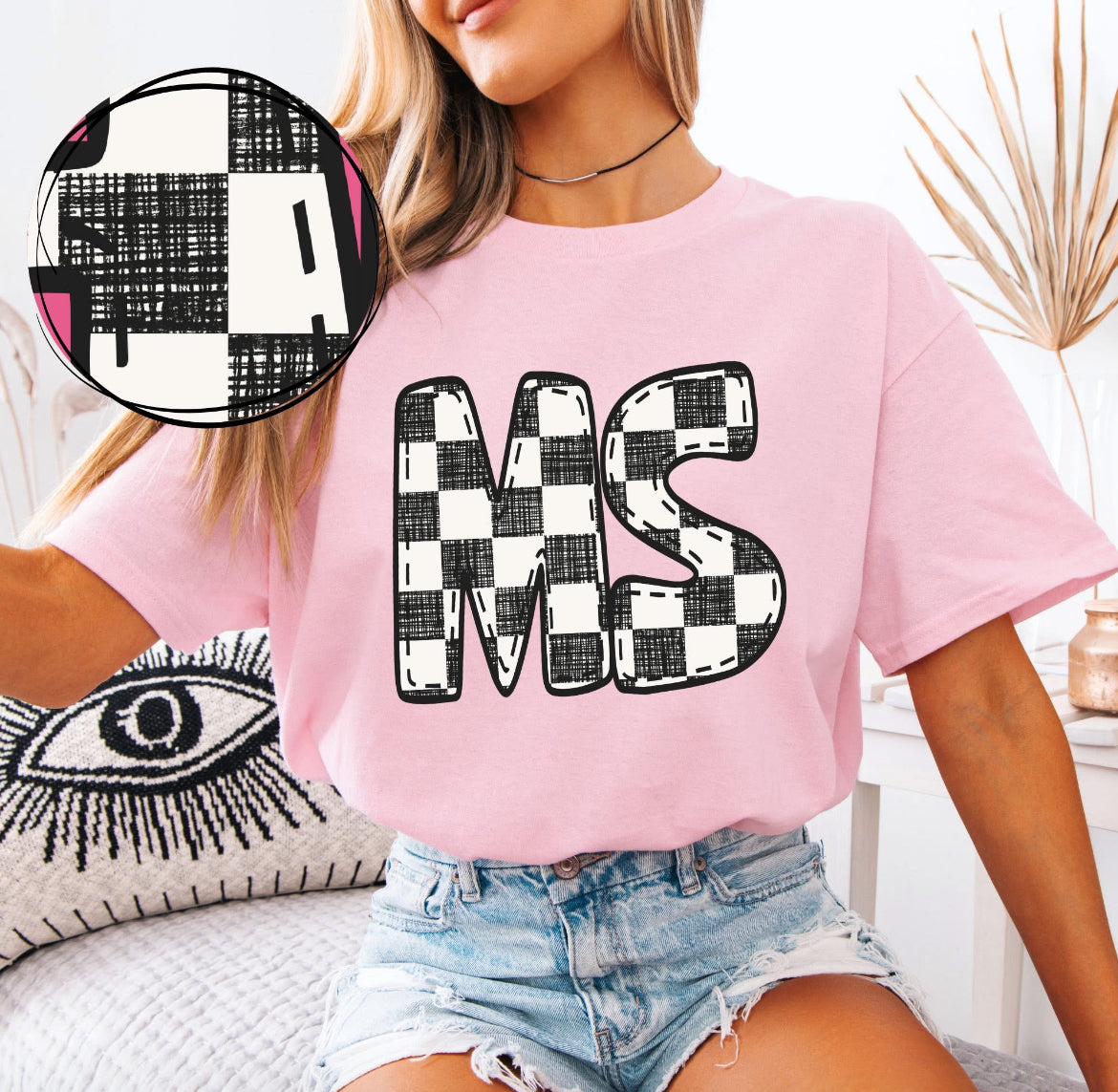 MS (Bubble Stitch Distressed Checkers State) - DTF